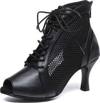 Minitoo Ladies Dance Shoes Latin Ballroom Boots Formal Party Evening Sandals L542 Black 7.5cm Heel UK 5