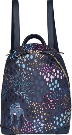 Sara Miller Mini Backpack for Women, Casual Daypack for Daily Use and Travel, Midnight Leopard Blue