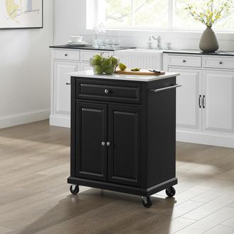 Crosley Furniture Compact Stone Top Kitchen Cart Black/White