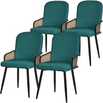 ML Design Ml-design Juego De 4x Sillas De Comedor Con Funda De Tela Turquesa Oscuro, Asiento De Sal&oacute;n Con Respaldo, Reposabrazos Con Aspecto Rat&aacute;n Mueble Tapiza