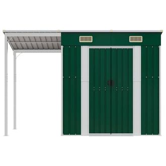 Berkfield Home Garden Shed with Extended Roof Green 277x110.5x181 cm Steel