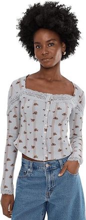 Free People Lets Party Cardi-Print Womens Clothing Pearl Blue Combo : LG (Womens 12-14), Cotton