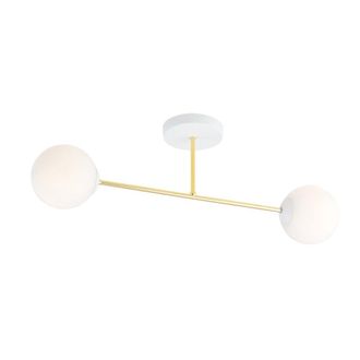 Wonderlamp Plaf&oacute;n de techo elegante blanco y dorado con 2 esferas blancas