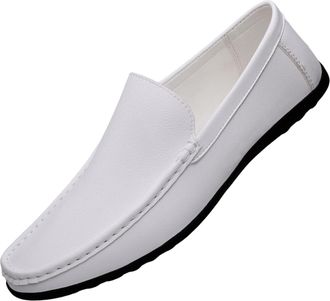 Generic White Mens Moccasin Driving Shoes Low Top Slip On Loafers Soft Sole Comfort Casual Footwear Lightweight Breathable Daily Walking Shoes(White,10.5)