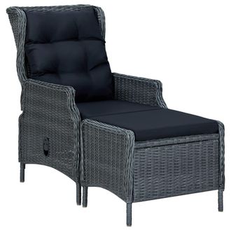 vidaXL Vidaxl - Sedia Da Giardino Reclinabile Con Pouf Polyrattan Grigio Scuro