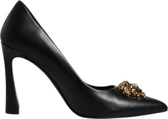 Versace Zwarte Leren Hoge Hakken Pumps - Dames - Pumps - Zwart - 41 EU - Leer - Schoenen