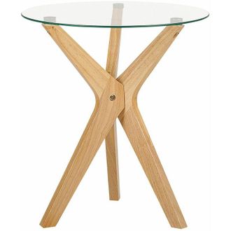 Beliani Beliani - Tavolino moderno rotondo &oslash; 45 cm Vetro temperato Gambe in legno di gomma Valle di legno chiaro