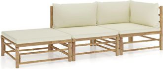 vidaXL Set De Muebles De Jard&iacute;n 3 Piezas Bamb&uacute; Y Cojines Blanco Crema Vidaxl