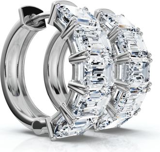 Pompeii3 6Ct Emerald Cut Diamond Hoops 14k Gold Lab Grown Earrings