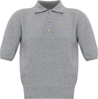 Balmain Wool Short-Sleeved Polo - Dames - Polos - Grijs - 2XS - Wol - Tops
