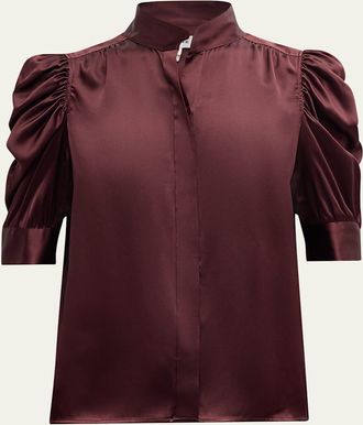 Frame Denim Gillian Silk Ruched Sleeve Top