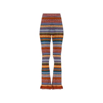 Etro Etro, Wide Trousers, female, Multicolor, Size: 2XS Flared Knit Cotton Trousers with Stripes and Openwork