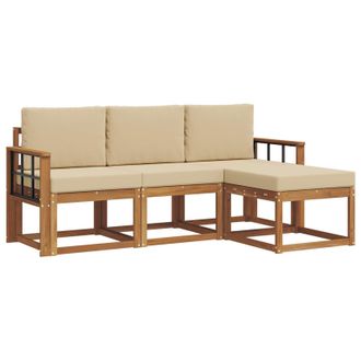 vidaXL Conjunto De Sof&aacute;s De Exterior Con Coj&iacute;n 4 Pcs Natural Y Beige Vidaxl