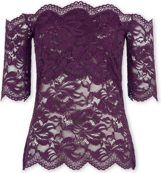 Paco Rabanne Top corto de encaje en capas con manga corta - Blouses & Shirts - Mujer - P&uacute;rpura - S
