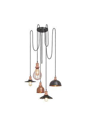 Industville Brooklyn 5 Wire Pendant, Copper, Incl Shades