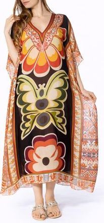 Ranee&rsquo;s Print V-Neck Maxi Caftan in Metallic at Nordstrom Rack