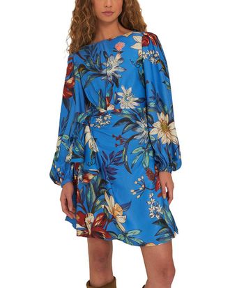 Farm Rio Farm Rio Surreal Flowers Blue Wrap Mini Dress