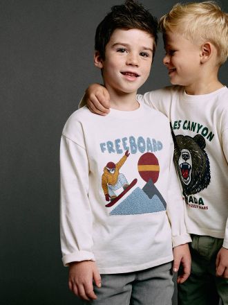 Vertbaudet Jungen Langarmshirt mit Print wei&szlig;