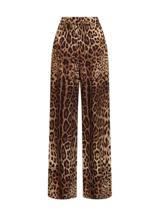 Dolce & Gabbana Womens Wide-Leg Trousers Leo Print Multicolour Cotton