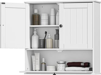 OEM Armario De Ba&ntilde;o De Pared R&uacute;stico Con Estante Ajustable Doble Puerta Y Puerta Abatible 60x19,5x60 Cm Blanco