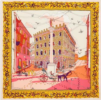 Ferragamo Women Palazzo Spini Feroni print silk foulard Yellow/red/pink