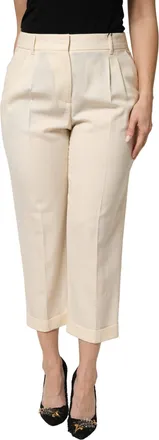 Dolce & Gabbana Womens Virgin Wool Cropped Trousers Beige Elastane