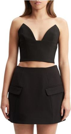 Bardot Delphi Strapless Crop Top in Black at Nordstrom, Size 10