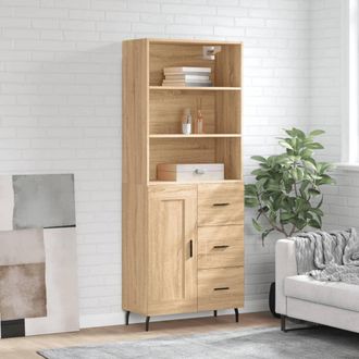 vidaXL Aparador Alto Madera Contrachapada Color Roble 69,5x34x180 Cm Vidaxl