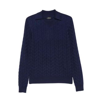 Etro Truien & Vesten, Dames, Blauw, S, Wol, Pullover met polokraag van kabelssteek