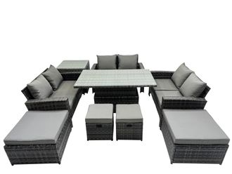 Fimous Outdoor Love Sofa Set & Adjustable Lifting Dining or Coffee Table in Dark Grey
