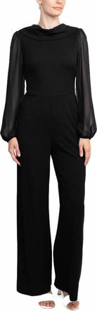 Connected Popover Neck Chiffon Jumpsuit In Black