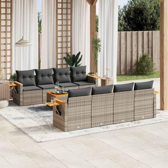 vidaXL Set De Muebles De Jard&iacute;n 9 Pzas Y Cojines Rat&aacute;n Sint&eacute;tico Gris Vidaxl