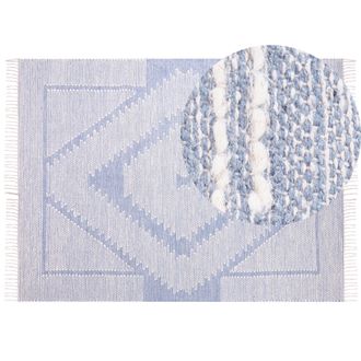 Beliani Beliani - Alfombra De Algod&oacute;n Azul Blanco Crema 160 X 230 Cm Geom&eacute;trico Tribal Borlas Ansar