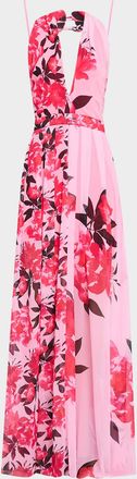 La Petite Robe Di Chiara Boni Pleated Floral-Print Chiffon Halter Gown