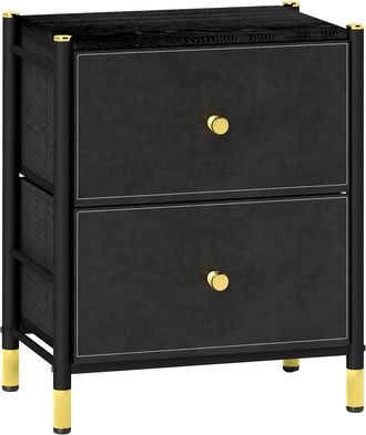 HOMCOM PU Leather Bedside Table With 2 Drawers And Steel Legs - Black | TJ Hughes