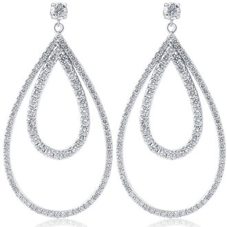 Pompeii3 5 Ct Pear Shape Dangle Lab Grown Diamond Large Earrings White Gold 2 Tall