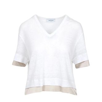 Gran Sasso V-neck Knitwear, female, White, Size: S White Linen Blend V-Neck Sweater