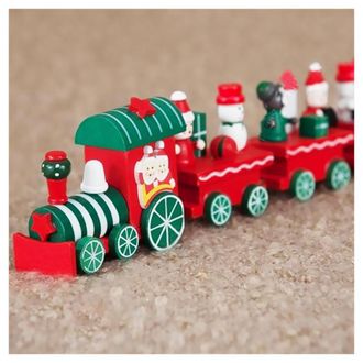 Trade Shop Trade Shop - Trenino Natalizio In Legno Con 6 Vagoni 32cm Rosso E Bianco Decorazioni Natale