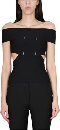 Alexander McQueen Off-shoulder Top met Gesneden Details - Dames - Tops zonder mouwen - Zwart - M - Polyester - Tops