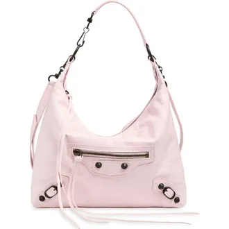 Balenciaga Small Le City Crinkle Leather Hobo Bag in 5723 Petal Pink at Nordstrom