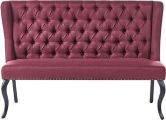 Beliani Kitchen Sofa Dark Red Polyester Fabric Upholstery 2-Seater Wingback Tufted Black Cabriole Legs TORSBY