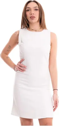Calvin Klein Jeans Kleedjes, Dames, Wit, L, Jurk met Gesp en Open Rug