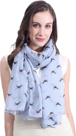 Lina & Lily Beagle Dog Print Womens Scarf Shawl Wrap Lightweight (Light Blue)
