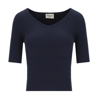 Max Mara Tenente Top - Dames - V-hals truien - Blauw - S - Polyester - Truien & Vesten