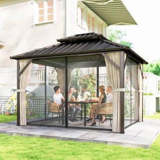 OUTSUNNY 3 x 3 m Hardtop Gazebo Canopy with Aluminium Frame, Garden Gazebo in Brown