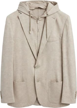 Eleventy Jassen, Heren, Beige, L, Katoen, Gemengde Katoenen Jas met Juk