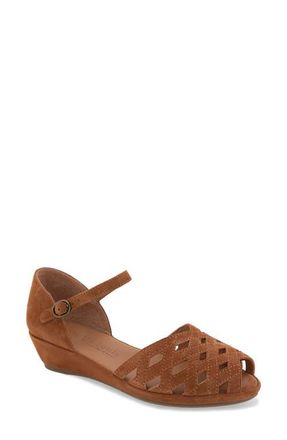 Gentle Souls Loren Ankle Strap Peep Toe Wedge Sandal in Luggage Suede at Nordstrom, Size 6.5