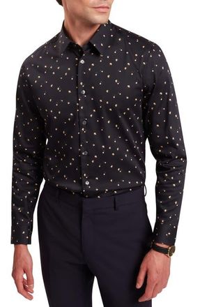 Ted Baker Iskran Floral Print Stretch Cotton Button-Up Shirt in Navy at Nordstrom, Size 2