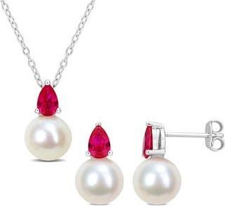 Delmar Cultured Freshwater Pearl & Ruby Pendant Necklace & Stud Earrings Set at Nordstrom Rack