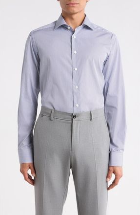 Eton Contemporary Fit Striped Supima Cotton Dress Shirt in Dark Blue at Nordstrom Rack, Size 16